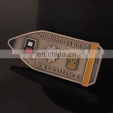 paintbrush shape antique gold coin custom soft enamel coin