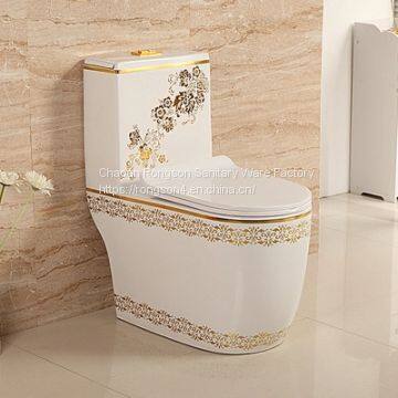 Ceramics new golden luxury one piece bathroom project toilet bowl wc with slow down cover