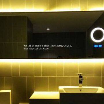 Custom hotel bathroom mirror plus magnifying glass time temperature function mirror anti-fog smart mirror