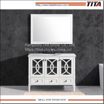 Elegant white lacquer solid wood bathroom vanity cabinet T9313-48W