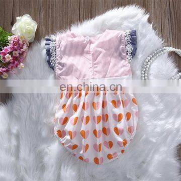 Newborn Baby Short Sleeved Romper Striped and Heart Pattern Cotton Fly Sleeve Baby Girl Lace Romper photo-4
