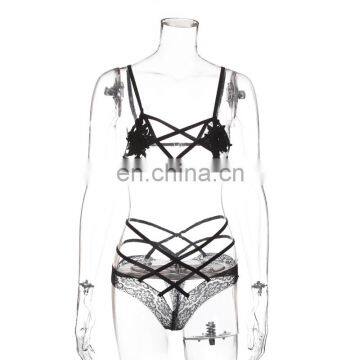 Women Erotic Wine Red Opne Cup Bra Bandage Pants Sexy Woman Cupless Flora Bra Underwear Lingerie Bralett photo-6