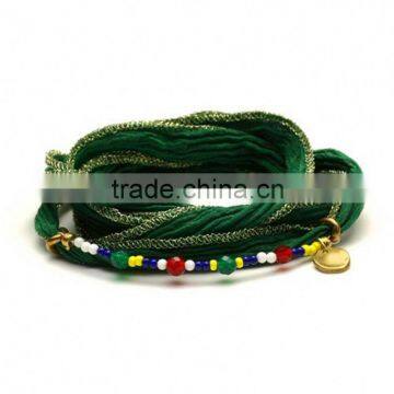 Alloy Pendant Silk Wrap Bracelet wrist band
