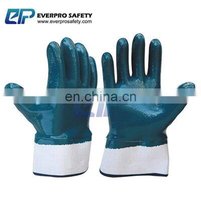 Oil Resistant Safety Cuff Cotton Jersey Shell Blue Nitrile Heavy Duty Gloves photo-2