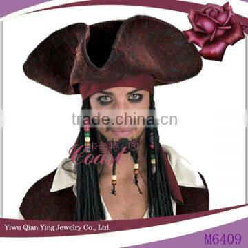 Wholesale Pirates Caribbean Jack Sparrow halloween hats Costume Accessories wigs Party hat