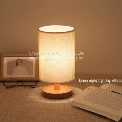 Modern Wood LED Table Lamp Nordic Solid Wood Table Lamp Fabric Cylindrical Lamps Bedroom Bedside LED Lighting Fixtures photo-2