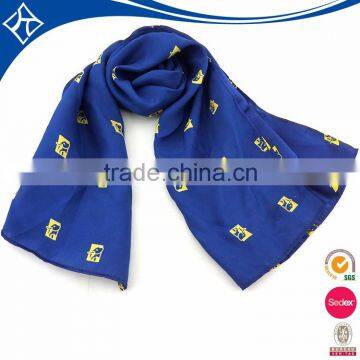 wholesale china cheap design plaid print blue polyester long scarf with logo