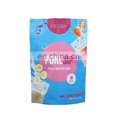 Cold Juice Bags Reclosable Zipper Drinking Pouches Custom printed stand up plastic drink frozen smoothie bags