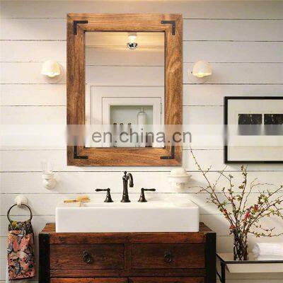 Rustic Wooden Framed Wall Mirror Natural Bathroom Vanity Wood Mirror Wall for Farmhouse Decor