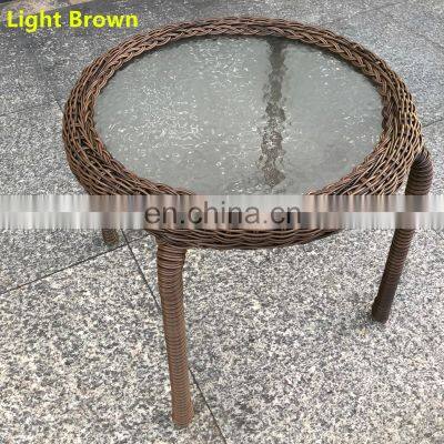 Indoor & Outdoor PE Rattan Round Side Table End Table With Glass Top, Brown Patio Garden Furniture for Sale photo-2