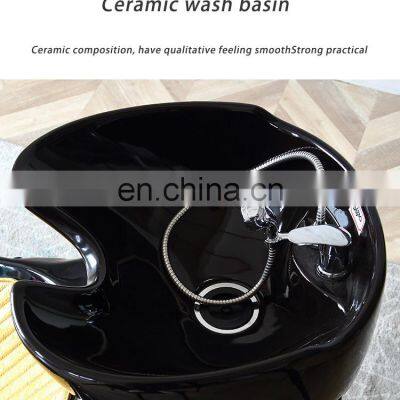 Fashionable Adjustable Black Beauty Salon Furniture Full Lay Down Back Wash Unit Hair Wash Shampoo Bowl Sink Chair photo-2
