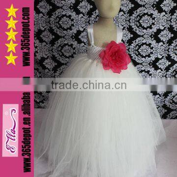 Newest White Wedding Dress Fluffy Tulle Dress With Crochect Top And Big Flower