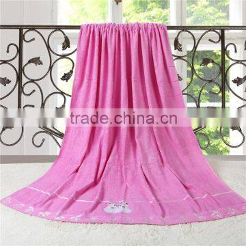 Embroidered high quality pink 100% cotton customized terry towel blanket