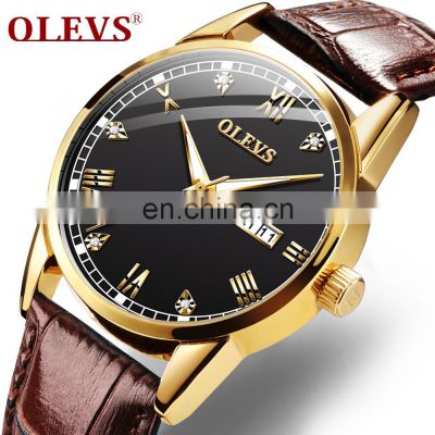 OLEVS Brand 6896 Fashion Business Genuine Leather  Watches Men Casual Chronograph Quartz Wristwatch Relojes Al Por Mayor