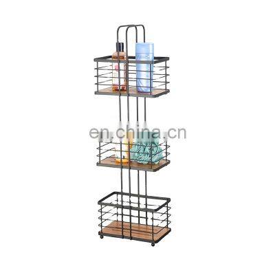 Stylish 3 Tier Metal Wire Rectangle Storage Caddy With Bamboo Base Rectangle Organizer Bathroom  Kitchen Office