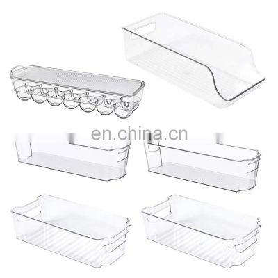 Set of 6 Refrigerator Organizer Bins Clear Plastic Pantry Storage Racks Stackable Fridge Organizers for Freezer