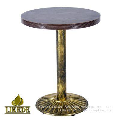 24-Inch Round Bronze Base Cast Iron Bistro Table With Wrought Iron Bar Top for Restaurant Use