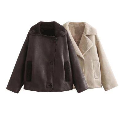 Neue Herbst- und Wintermode: Frauenlose bequeme und vielseitige beidseitige Jacke