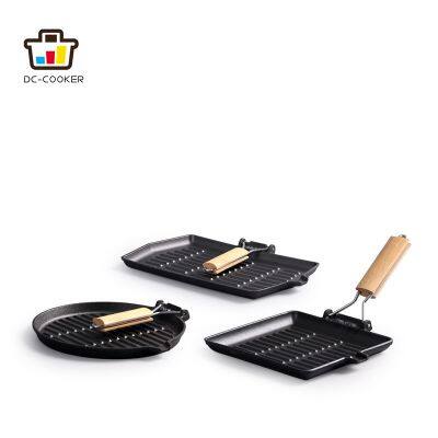 High Quality OEM Service Cast Iron Grill Pan/griddle Pan/bbq Grill Preseasoned Cast Iron Steak Pan Frying Pan with Long Handle