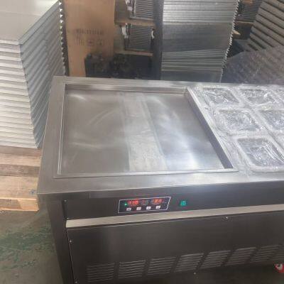 Commercial Fried Ice Cream Roll Machine With Single Square Pan and Double Pan and Material Barrows photo-3