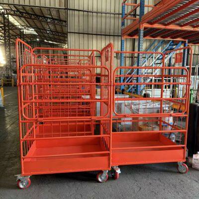 3-Sided Collapsible Folding Trolley with Shelves for Logistics & Storage