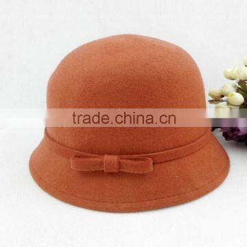 British Style Bowknot Ribbon Dome Wool Felt Elegant Charm Women Church Hat