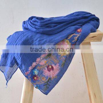 Hot Sell Fashion Beautiful Flower Embroidery Long Cotton Scarf Hejab