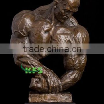 Bronze muscle man bust statue