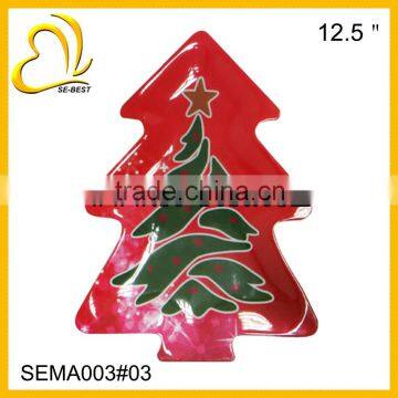 Full decal printing X-MAS tree shape melamine dish, tree shape melamine plate