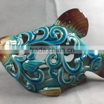 Ceramic porcelain cut out window t-light holder fish