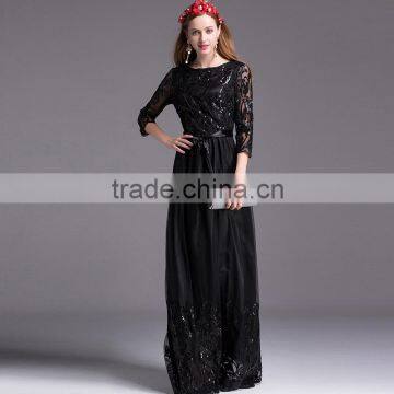 V2-MN Cocktail Dress 2016 New Arrival Black Sophisticated Embroidery Sequin Maxi Dress photo-2