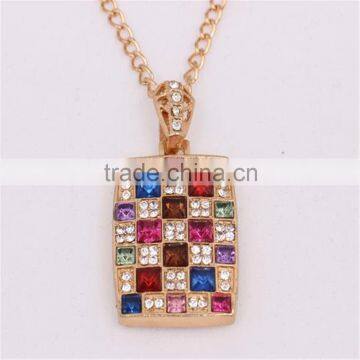 Colorized Rhinestones Square Shape Sweater Chain Gold Necklace