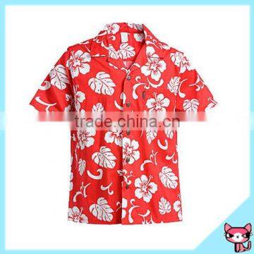 Worldwide Style Flower and Leaf Printed Red Hawaiian Shirts