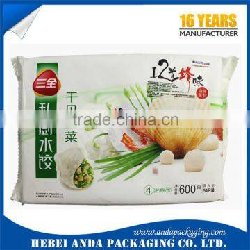 Heat seal frozen dumplings food packaging pouch /freezer packaging bag flat pouch