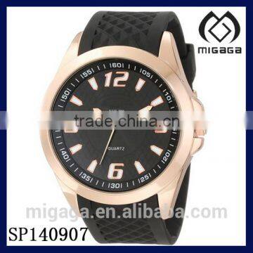 Fashion Japanese Quartz Sport Men's Black Textured Strap Analog Watch