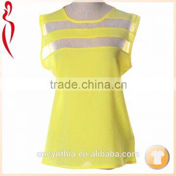 Tight 2016 fashion sleeveless classic flower chiffon ladies tops