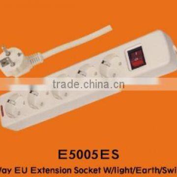 5-way 2 pin EU Standard Ground Light Switch Extension Socket