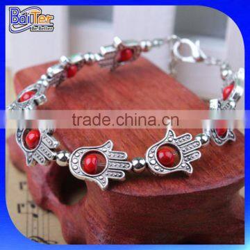 China Fashion Vintage Alloy Cheap Red Hamsa Bracelet Wholesale