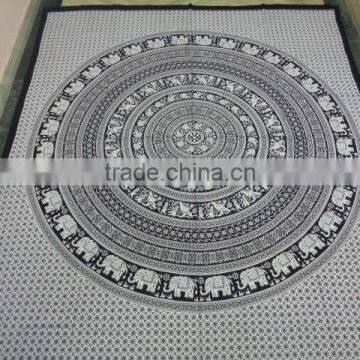 round mandala black white printed elephant tapestry