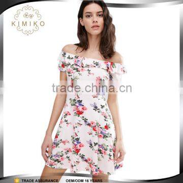 Floral Printed Ruffle Offer Shoulder Petite Skater Ladies Western Dress Designs