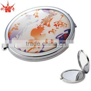 Push Button Clasp Compact Mirror Luxury Oval Pocket Mirror