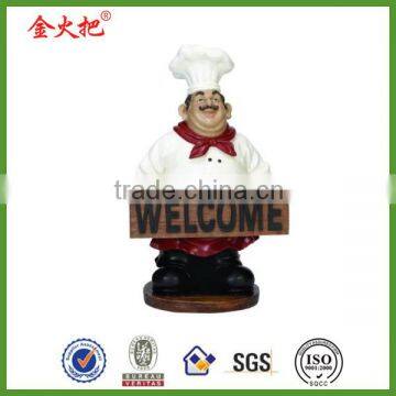 Factory direct sale resin french chef figurines with welcome sign