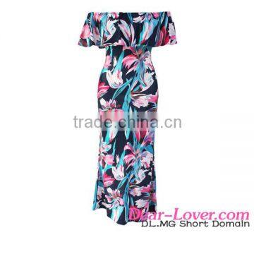 China Wholesale Floral Print Off-the-shoulder Maxi Dreess For Women