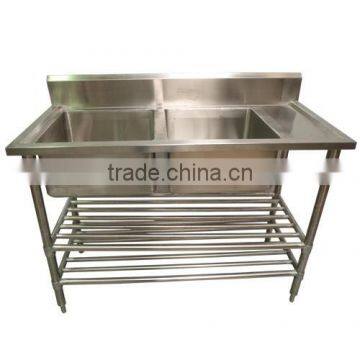 Australia Catering Kitchen Sink with Work Table, Commerical Stainless Steel Kitchen 2 Two Compartment Sink with Drainer