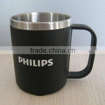 Stainless steel thermal coffee mug 220ml with plastic outer