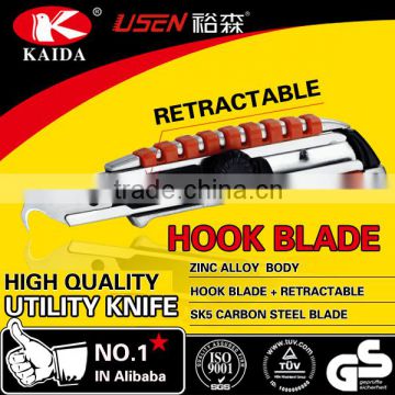 Auto Retractable Safety Hook Blade Aluminium Alloy screw lock Utility Cutter Knife