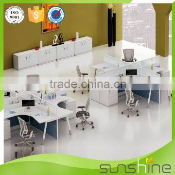 YS-SW09 Modern Design Cubicle Office Workstation Furniture 4 Seats Face To Face MFC Board Panel And Glass Partition