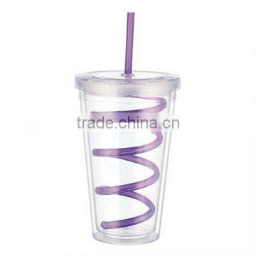 450ml Promotional Plastic Travel mug with straw