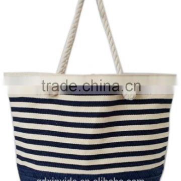 Beautiful Striped Canvas Bag With Cotton String Handle