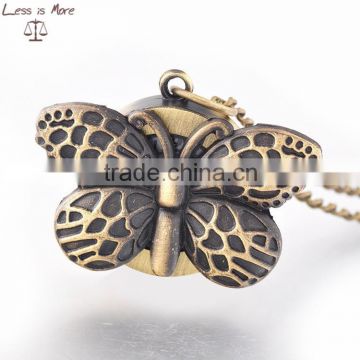 2015 Hot sale butterfly alloy women pocket watch necklace for wholesale